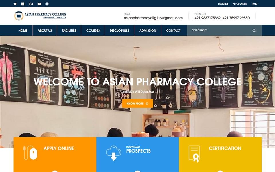 Asian Pharmacy College, Bareilly – Education Website project